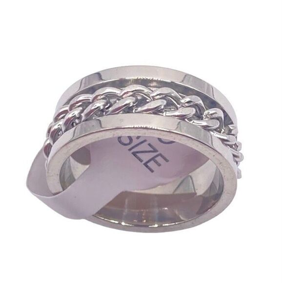 Silver Band Chain Link Fidget Ring Size 5 - Picture 2 of 4